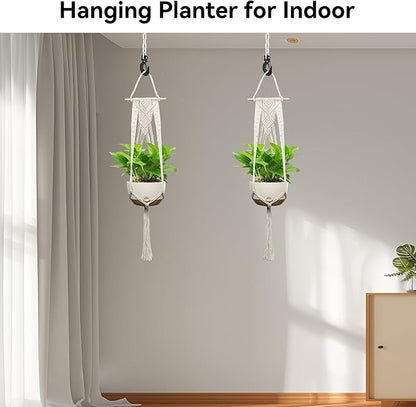 USLAI Plant Basket, Indoor Outdoor, 47 Inch, Up to 4-12 inch Pot, Heavy 20lb Planters, Macrame Extra Long Strong Hanging Planter Basket, Boho Home Decor, Set of 2 (POTS NOT Included)