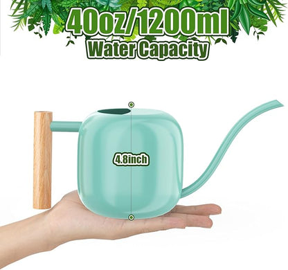 Green Moon Water Can Indoor Plant Mint Green 1.2L/41oz Metal Stainless Steel Water Can Indoor Outdoor with Long Spout for House Plant Bonsai Outdoor Garden Flowers