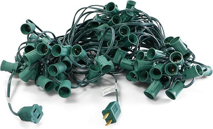LUCKY TL 100 FT C9/E17 Christmas Light Sockets Spool Set, Green SPT-1 Wire, 12 Inch Spacing, C9 Outdoor String Lights, UL Listed