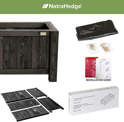 NatraHedge 15" Hampton Contemporary Black Wooden Planter Box Indoor and Outdoor Use for Patio Garden (44" x 15" x 15")