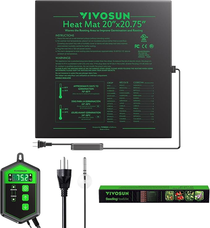 VIVOSUN 20" x 20.75" Seedling Heat Mat and Digital Thermostat Combo Set, UL & MET-Certified Warm Hydroponic Heating Pad for Germination, Indoor Gardening, Greenhouse