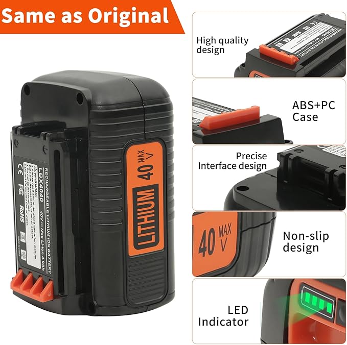 40V 4.0Ah Lithium Battery for Black and Decker 40 Volt /36v Max Weed Eater Lawn Mower Trimmer Batteries Compatible with LBX2040 LBX1540 LBXR2036 LBXR36 LBX2540 LBX2240 Battery Pack