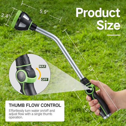 Watering Wand Heavy Duty,Metal Garden Hose Wand with 8 Spray Patterns 19-Inch Long Hose Nozzle Sprayer with Thumb Flow Control for Watering Plants Cleaning Car Washing and Showering Pets (19 Inch)