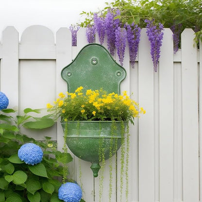 Vintage Rustic Wall Planter Distressed Decor Iron Hanging Plant Basket Shabby Metal Wall Mounted Flower Holder Pot Stand for Indoor Outdoor Home Balcony Patio Farmhouse Garden Decorative (Green)