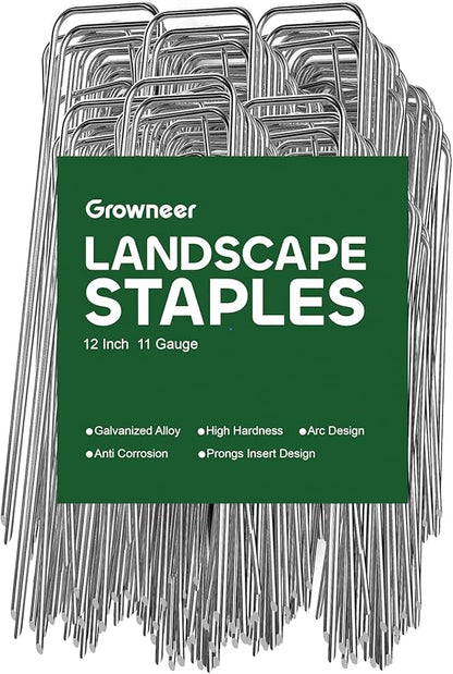 GROWNEER 50 Packs 12 Inches Landscape Staples Heavy Duty 11 Gauge Galvanized Steel Garden Stakes Securing Pegs for Securing Weed Fabric Landscape Fabric Netting Ground Sheets and Fleece