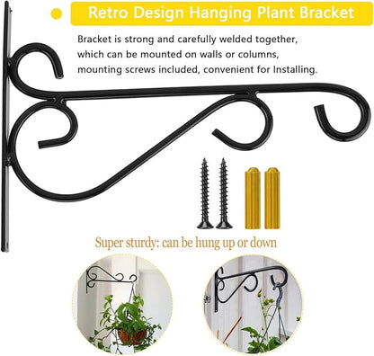 Hanging Plant Brackets, 2pcs 12 Inch Heavy Duty Wall Mount Bracket Strong Durable Rust-Resistant Plant Hanger Hook with High Load Capacity 120lb for Hanging Plants Bird Feeder Lantern Wind Chimes