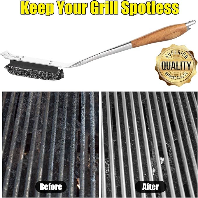 XUDKAKAIXIN Grill Brush Bristle Free,with 1 Replacement Head,Unique Steel Fibers Pad [Safe & Efficient] Perfect for Cast Iron/Stainless-Steel Grates-,Grill Cleaner for Outdoor Gril,Gifts for Men/Dad