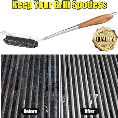 XUDKAKAIXIN Grill Brush Bristle Free,with 1 Replacement Head,Unique Steel Fibers Pad [Safe & Efficient] Perfect for Cast Iron/Stainless-Steel Grates-,Grill Cleaner for Outdoor Gril,Gifts for Men/Dad