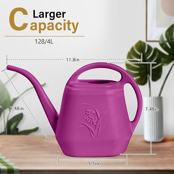 Watering Can - for Home Plant Garden - 1 Gallon - Rose Red