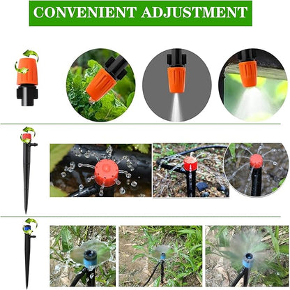 226FT Greenhouse Micro Drip Irrigation Kit Automatic Irrigation System Patio Misting Plant Watering System with 1/4 inch 1/2 inch Blank Distribution Tubing Hose Adjustable Nozzle Emitters Sprinkler