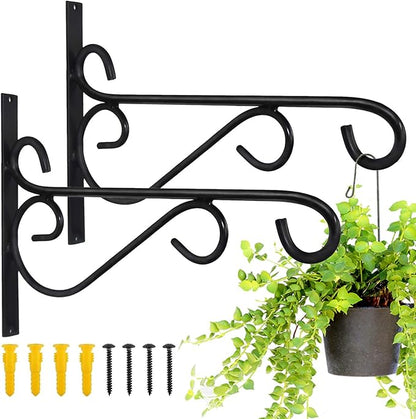 Hanging Plant Brackets, 2pcs 12 Inch Heavy Duty Wall Mount Bracket Strong Durable Rust-Resistant Plant Hanger Hook with High Load Capacity 120lb for Hanging Plants Bird Feeder Lantern Wind Chimes