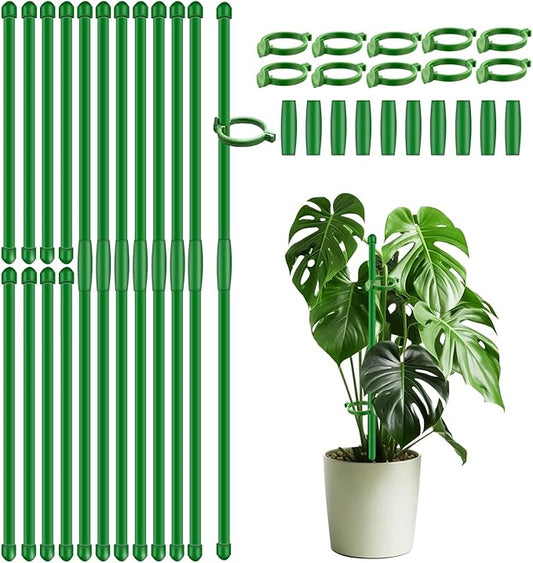 20Pcs Plant Support Stakes 17 inch SupKing Garden Orchid Sticks Extended to 3ft 4ft 5ft Plant Poles with Clips for Indoor Outdoor Potted Tomato Rose Amaryllis Vegetables Comes with 20 Ties