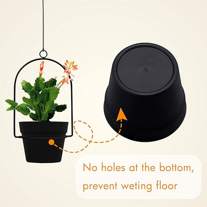 Gardzen 3 Packs Hanging Pots for Plants Outdoor & Indoor, Black Hanging Planter, Pot Hangers for Plant Flower