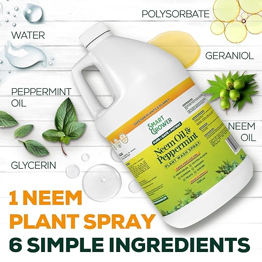Neem Oil Spray for Plants with Peppermint Oil, Natural Plant Wash Made for Indoor and Outdoor Plants Smart Grower 128oz Gallon Refill Ready to Use Spray