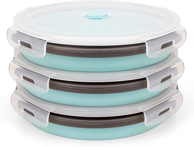 CARTINTS 1200ml Large Collapsible Meal Prep Containers, Reusable Silicone Food Storage Containers, Stackable Fridge Storage Containers, With Leakproof Lids, Microwave and Freezer Safe, Blue