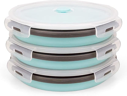 CARTINTS 1200ml Large Collapsible Meal Prep Containers, Reusable Silicone Food Storage Containers, Stackable Fridge Storage Containers, With Leakproof Lids, Microwave and Freezer Safe, Blue