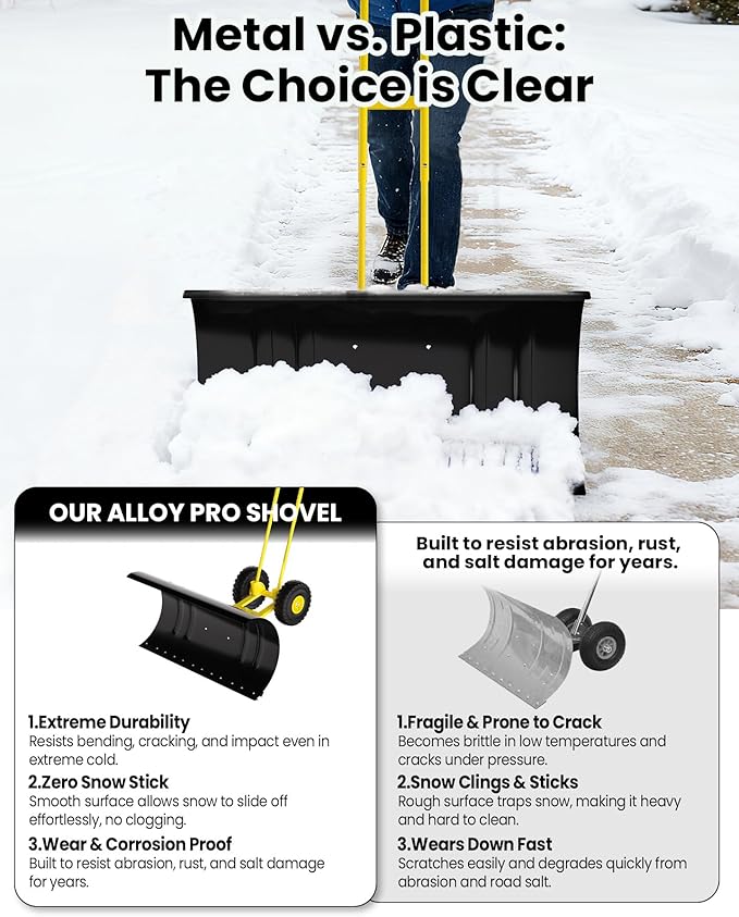 36” Snow Shovel for Driveway,Heavy Duty Wheeled Rolling Shovels 5 Position Angled Blade, Ergonomic Handle & Rubber Wheels for Efficient Snow Removal, Snow Plow for Doorway,Driveway and Sidewalks