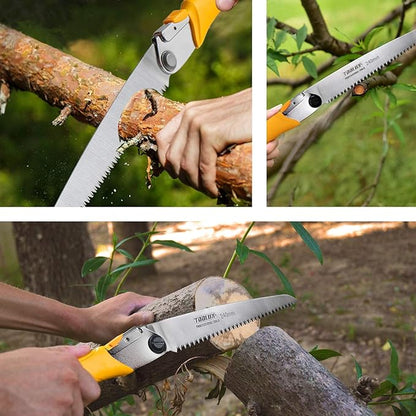 Toolux Folding Saw,9.45 Inch Hand Saws for Wood Camping, Dry Wood Pruning Saws With Hard Teeth, Quality SK-5 Steel Compact Design with Non-Slip Ergonomic Handle for Outdoor Use,Yellow