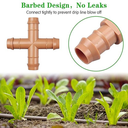Drip Irrigation Barbed Cross Tee：10 Pack Drip Irrigation Cross Parts Fits for 1/2 Inch Drip Irrigation Tubing 17mm 0.600" ID Barbed Connectors for Patio Lawn Garden