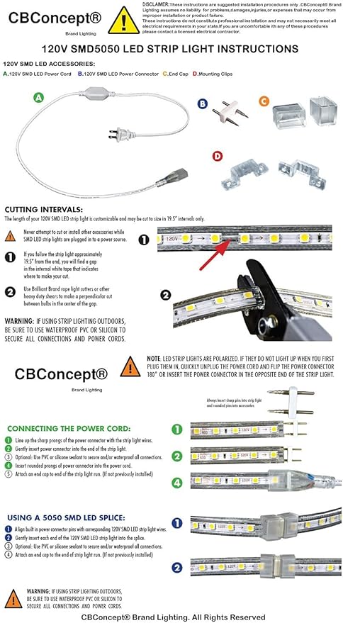 CBConcept UL Listed, 30 Feet, Super Bright 8100 Lumen, Yellow, Dimmable, 110-120V AC Flexible Flat LED Strip Rope Light, Commercial Grade, Indoor Outdoor use, Ready to plug n shine