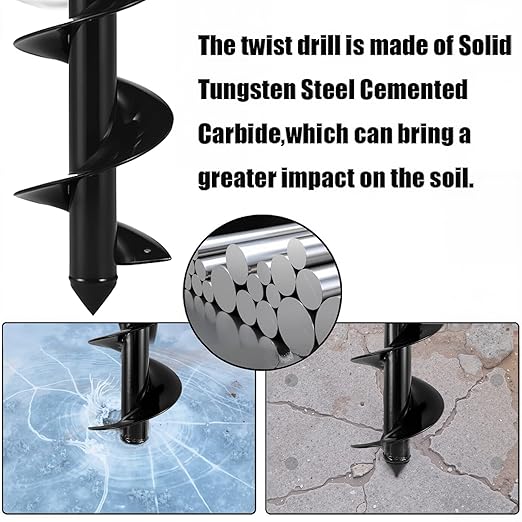 Upgraded Auger Drill Bit for Planting, 4 x 16'' Garden Spiral Post Hole Digger for Bulb Plantings Post Auger for Plants, Beach Umbrella Holes and Building Fences, Fit 3/8" Hex Drill(Black)