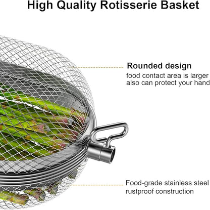 Rotisserie Grill Basket for Napoleon Grill,64000 BBQ Accessories Fit Most Spit Rods of Grills Rotisserie,Stainless Steel
