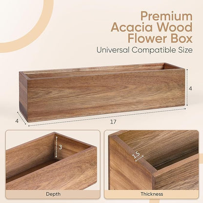 zaqro Wood Planter Box Set of 2 – Real Acacia Planter Boxes with Removable Soft Plastic Cut to fit Liners – Long Rectangular Indoor - Window Planter Box for Herbs, Flowers, Succulents