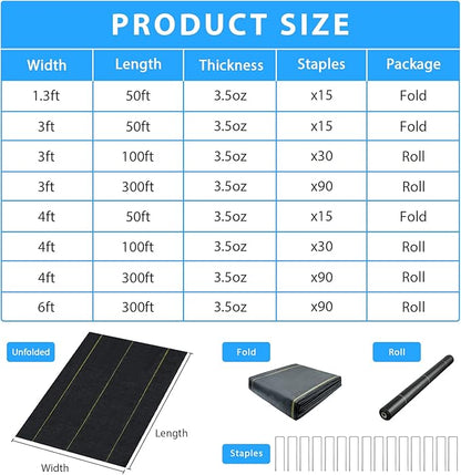 4ft x300ft Black Weed Barrier Landscape Premium Fabric-Heavy Duty Woven Ground Cloth with Superior Permeability Weed Control Convenient Design