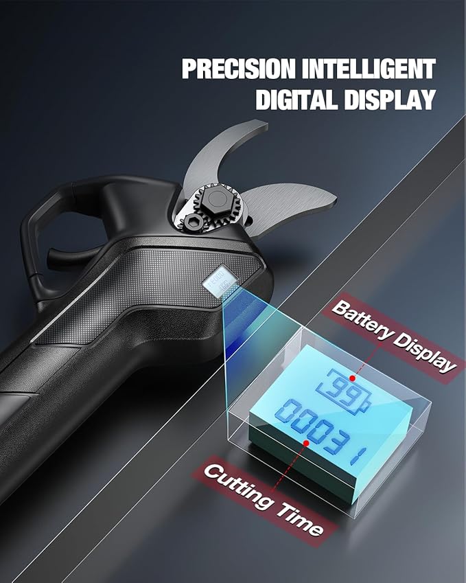 Upgraded Electric Pruning Shears, 1.6" Cutting Diameter Cordless Pruner with LCD Display, Brushless Motor, 2×2.0Ah Rechargeable Batteries & Extra Blade for Garden Trees and Branches