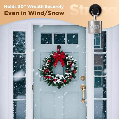 OUTXE Wreath Hanger for Front Door, Heavy Duty Suction Cup Reef Hook for Glass Window/Over Door/Outdoor, Christmas/Thanksgiving/Halloween/July 4th/Easter/Valentine/Fall/Summer/Spring (Black, 2-Pack)