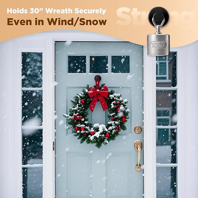 OUTXE Wreath Hanger for Front Door, Heavy Duty Suction Cup Reef Hook for Glass Window/Over Door, Christmas/Thanksgiving/Halloween/July 4th/Easter/Valentine/Winter/Fall/Summer/Spring (Black, 4-Pack)