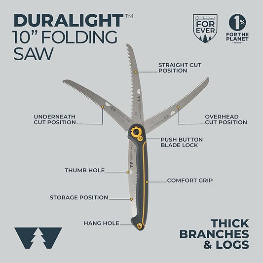 Woodland Tools Duralight Folding Saw – Curved Pruning Saw with Hardened Steel Blade, 3-Position Lock, Soft Grip Handle – Manual Tool for Tree Trimming, Branch Cutting, and Yard Work