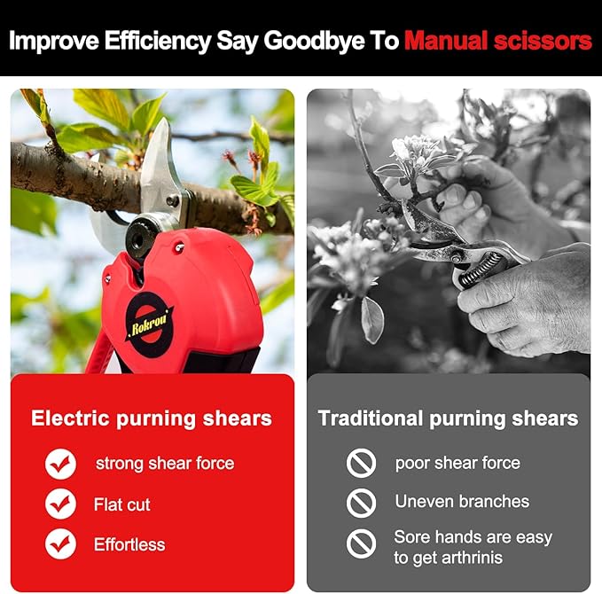 21V 2Ah Electric Pruning Shears, High Power Pruners for Gardening with 2 Pack Rechargeable Battery and Replacement Blade, 30mm(1.2“) Cordless Electric Scissors for Tree Trimming