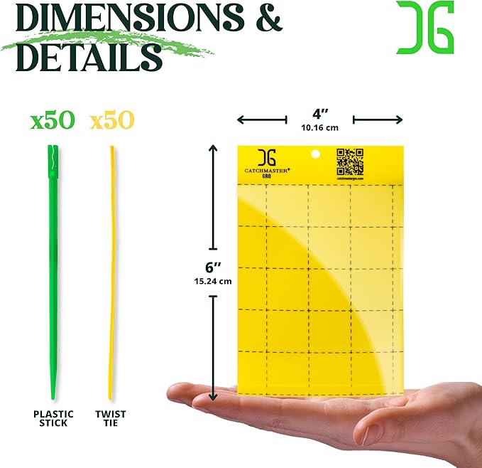 Catchmaster GRO Yellow Large Double Sided Sticky Traps 50PK, Adhesive Bug & Fruit Fly Trap, Pest Control for Home, Farm, Garden, Hydroponics & Greenhouse, Protect Live Plants Indoor & Outdoor