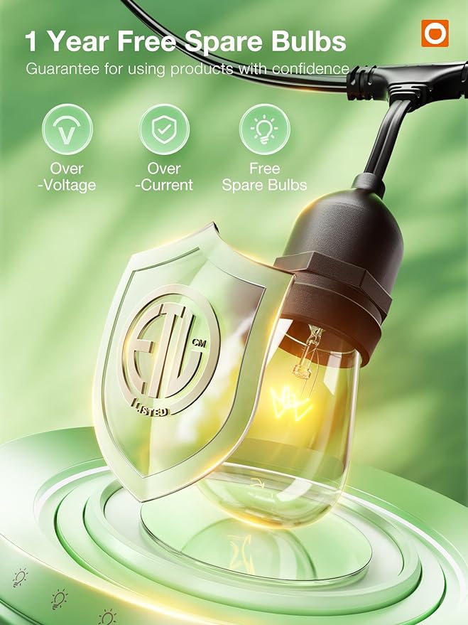 addlon 72FT(36FT*2) Outdoor String Lights Commercial Grade Weatherproof Strand, 30 Edison Vintage Bulbs, 24 Hanging Sockets and 6 Spare Bulbs, ETL Listed Decorative Cafe Patio Lights for Bistro