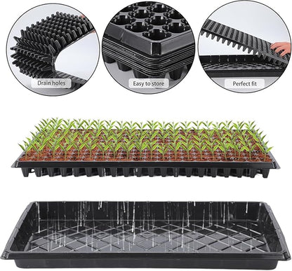 (20-Pack)200-Cell Seed Starter Trays with Dibber, 10 Pack Nursery Starting with Base Tray, 200 Hole Soil Digger for Setting Out Quickly, Seedling Planting Tray, Germination Kit Trays Reusable