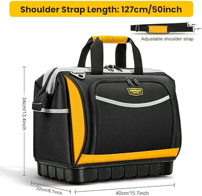 Tool Bag, Hard Bottom Professional Tool Tote, Multi-Pocket Storage with Shoulder Strap, Black and Yellow (Yellow & Black, 16 inch)