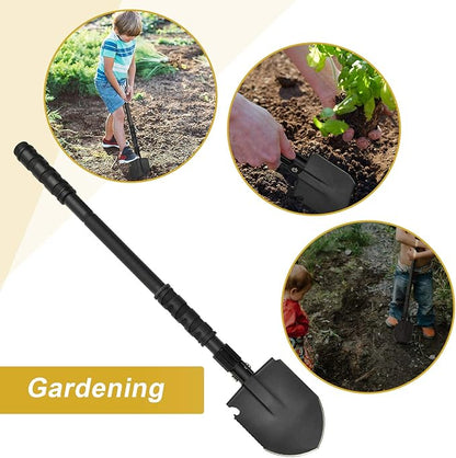 Camping Shovel, (24.21'') Survival Off Road E Tool Folding Shovel with Pickaxe, Portable Bag, High Carbon Steel, for Digging, Backpacking, Hiking, Gardening, Emergency, Outdoor