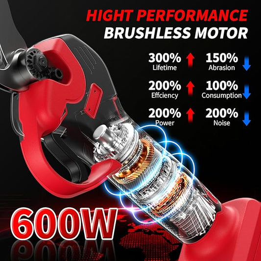 Electric Pruning Shears, Upgraded 1.4" Cutting Diameter Brushless Electric Pruner with 2Pcs 2.0Ah Rechargeable Battery, Power Cordless Pruning Shears for Tree Trimming Branch Cutter
