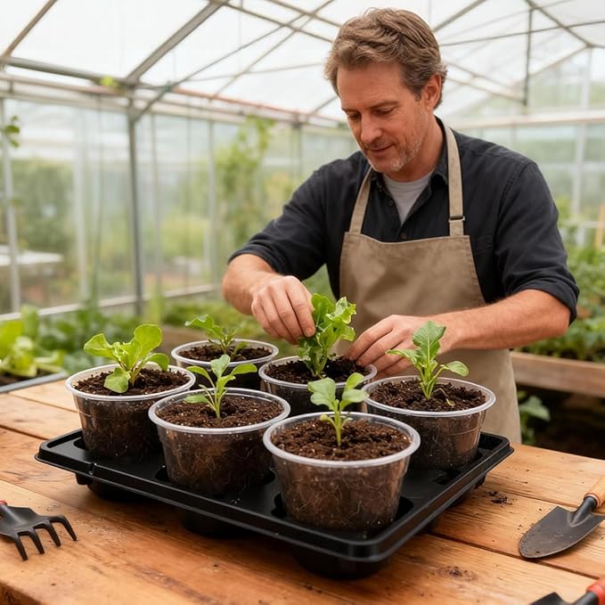 30 Pack 6 Inch Clear Nursery Pots and 5 Pack 6 Cell Round Plant Pot Trays, Sturdy Seeds Starting Germination Shuttle Carrying Trays, Planter Nursery Propagation 5 Sets