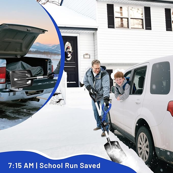 40" Foldable Snow Shovel with Dual D-Handle, No Tools Quick Assembly,Lightweight for Car Emergency, Camping & Easy Storage
