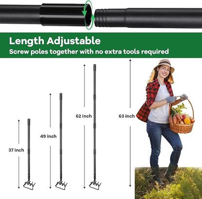 Garden Hoe, 62 Inch Weed Tool, Long Soil Tiller Cultivator, Heavy Duty Metal Stirrup Hoe Weeder Scraper Rake for Flower Beds, Patio, Garden Loosening Soil Weeding Digging