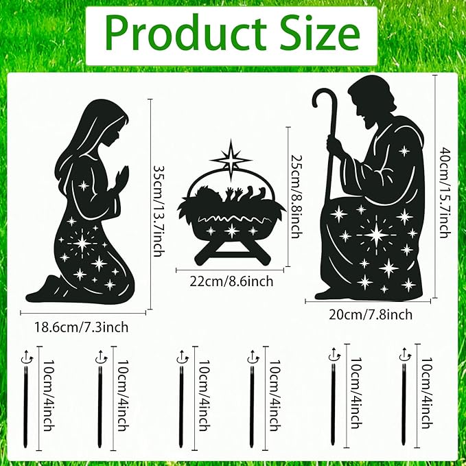 Outdoor Nativity Scene Garden Stakes Decorations, 3PCS Metal Silhouette Outdoor Nativity Set Garden Decor, for Yard Patio Lawn Garden Pathway