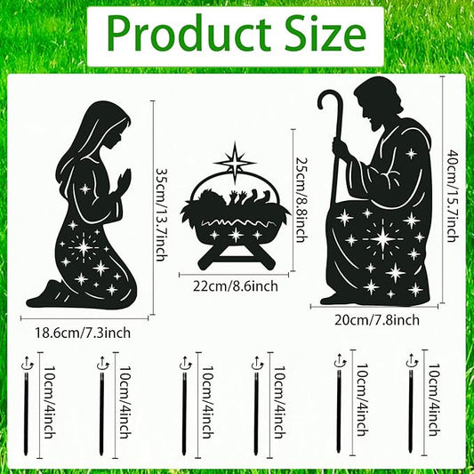 Outdoor Nativity Scene Garden Stakes Decorations, 3PCS Metal Silhouette Outdoor Nativity Set Garden Decor, for Yard Patio Lawn Garden Pathway