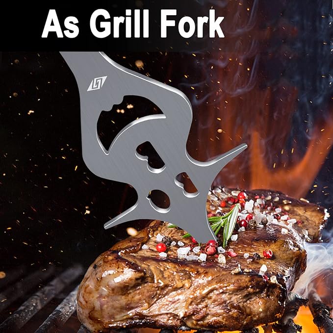 BBQ Grill Accessories for Gas Grill Charcoal Grill, 6 in 1 Grill Tools for Outdoor Barbecue Grill, 14 Inch Grill Utensils, Unique Gill Fork, Dad Gifts, Father's Day Gifts, Gifts for Men, Dad, Husband