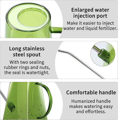 Goowin Indoor Plants Watering Can - Long Spout 47 oz with Bonus 16 oz Spray Bottle & 8.5 oz Squeeze Bottle, Green