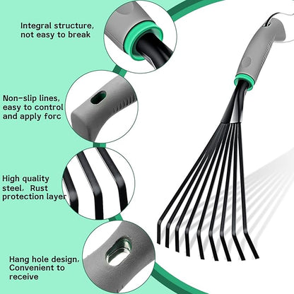 2 Pcs Gardening Hand Rake Stainless Steel Hand Tiller Small Garden Rake for Gardening Short Handle with Handle Garden Tools for Cultivating Loosening Soil Spreading