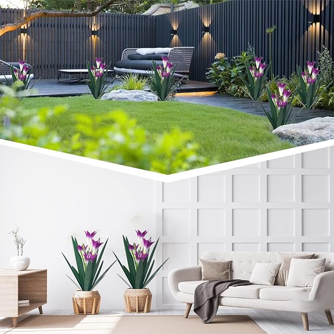 Homight Metal Agave Plant Outdoor Decoration Lily Mexican Yard Art Garden Gift Home Decor Hand Painted Metal Agave Garden Yard Statue, Outdoor Lawn Ornaments (2 Big Purple Lilies)