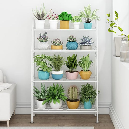 SORCEDAS Plant Stand Indoor Outdoor Plant Shelf 4 Tier Metal Corner Flower Stand Multiple Holder for Patio Garden Balcony Living Room, White