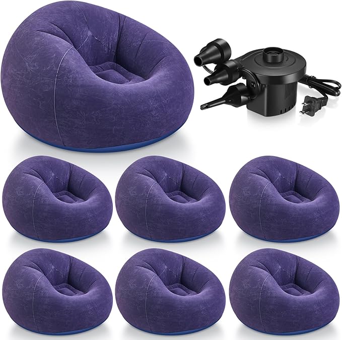 Realspring 6 Pcs Bean Bag Chairs for Adults Inflatable Chairs with Electric Air Pump,Blow up Couch Folding Portable Inflatable Couch Lazy Sofa for Reading Living Room Camping (Blue)